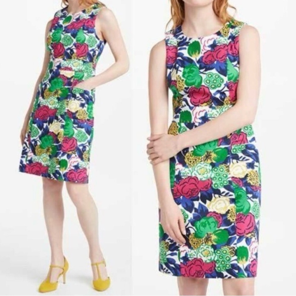 Boden - women’s Floral print Multicolor sleeveless midi‎ dress straight fit ZS 8